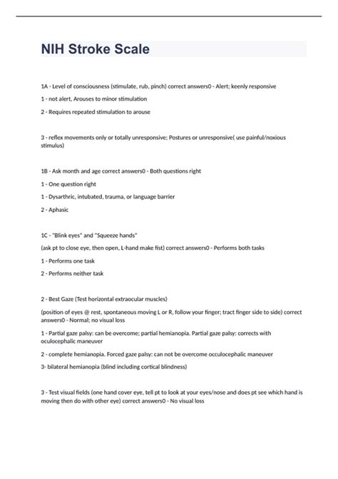 Nih Stroke Scale Exam 2023 With Correct Answers Nih Stroke Scale Stuvia Uk