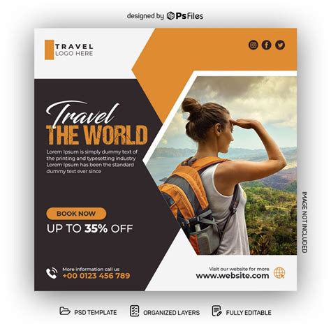 Free Travel The World Social Media Post Design PSD Template PsFiles