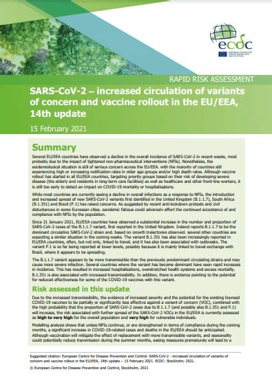 Risk Assessment Sars Cov 2 Increased Circulation Of Variants Of Concern And Vaccine Rollout