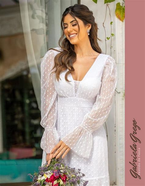 Vestido Longo Branco De Tule Poa Manga Longa Indicado Para Casamento