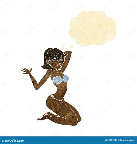 Cartoon Bikini Girl With Thought Bubble Stock Illustration Illustration Of Happy Waving 52909226