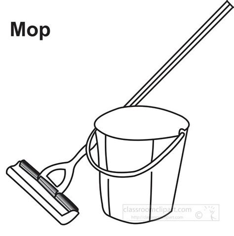 Home Ouline Clipart Mop And Bucket Black Outline