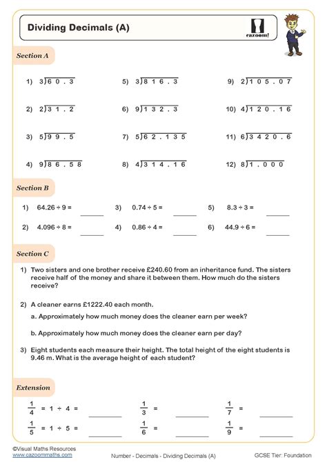 Decimals Division Worksheet Practice And Mastery