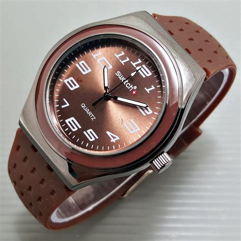 Jual Jam Tangan Pria Wanita Swatch Sky14 Rubber Brown Di Lapak