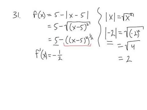 Derivative Of Absolute Value Functions Youtube