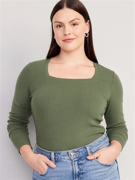 Fitted Square Neck Rib Knit T Shirt Old Navy