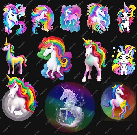 Premium PSD | Set of rainbow unicorn stickers clipart