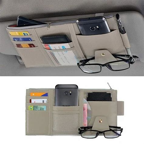 PU Leather Multi Function Car Space Sun Visor Organizer Hanging Phone