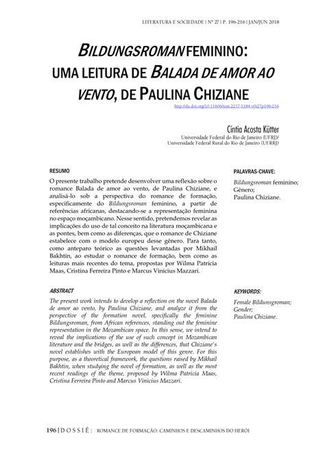 PDF Bildungsroman Feminino Uma Leitura De Balada De Amor Ao Vento