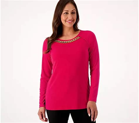 Susan Graver Occasions Liquid Knit Long Sleeve Top W Chain Detail