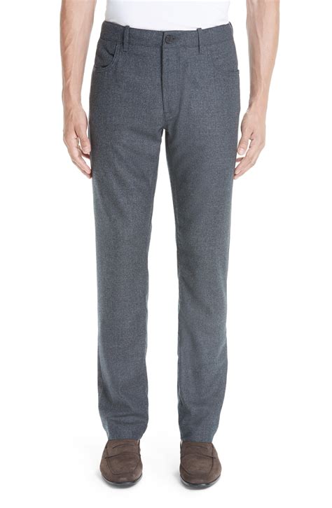 Canali Flat Front Flannel Wool Five Pocket Trousers In Gray For Men Lyst