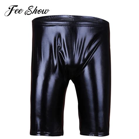 Buy Black Men Lingerie Patent Leather Shorts Wetlook Boxer Exotic Underpants