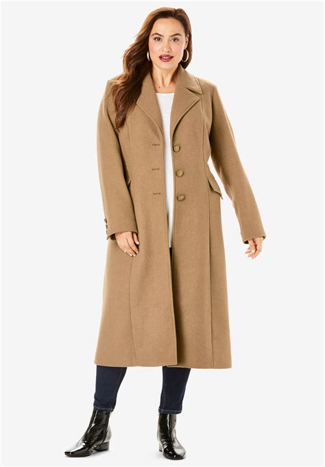 Roamans Womens Plus Size Long Wool Blend Coat Winter Classic