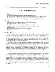 Lab 1 Static Electricity Docx Lab 1 Static Electricity Names Section