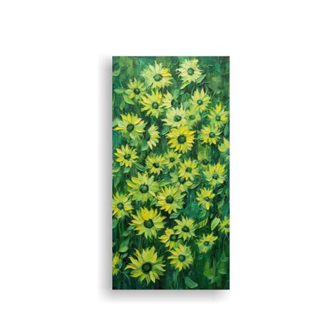 Cuadro Abstracto Floral De Girasoles Verdes En Lienzo DecoCuadros