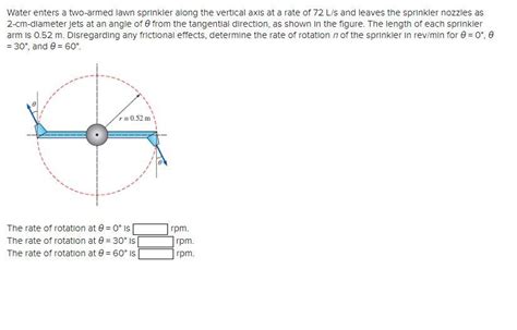 Solved Water Enters A Two Armed Lawn Sprinkler Along Th
