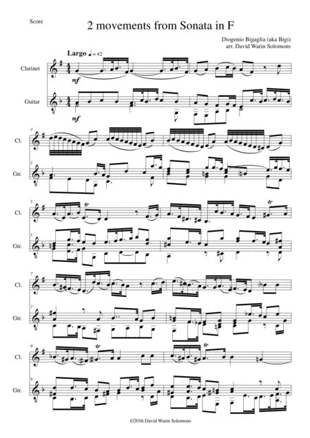 Sonata In F First And Last Movements For Clarinet And Guitar Arr