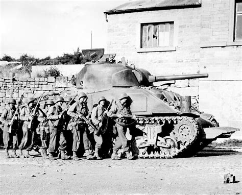 Photo M4 Sherman Tank Covering The Advance Of Men Of Us 60th Infantry