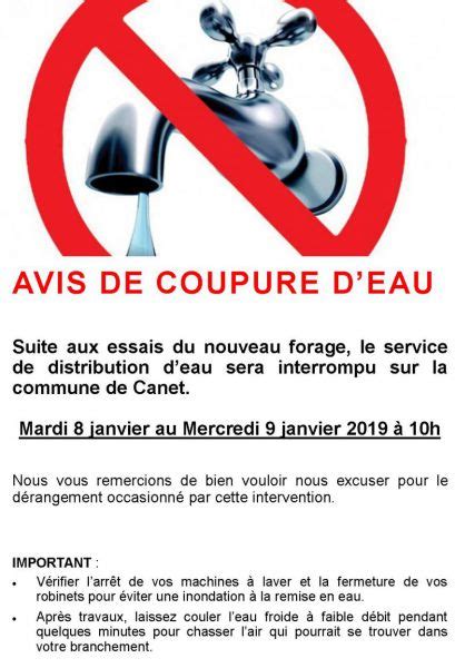 Avis De Coupure D Eau Canet Site Officiel De La Commune