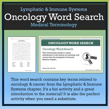 Medical Terminology Oncology Word Search Lymphatic Immune Systems