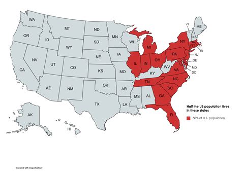 Oc Half The Us Population Lives In These States R Mapporn