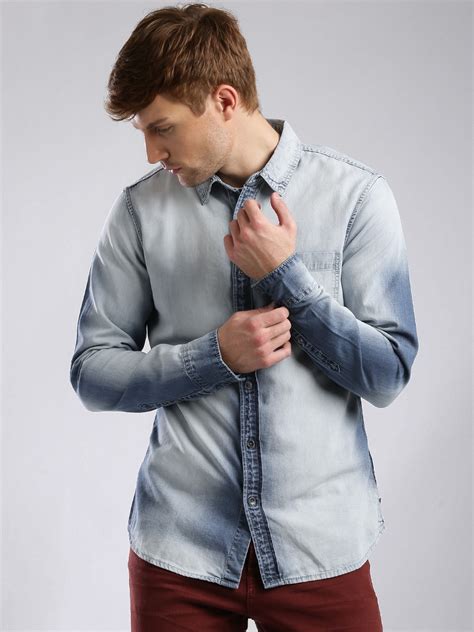 Buy Guess Men Blue Slim Fit Washed Denim Shirt Shirts For Men 1623813