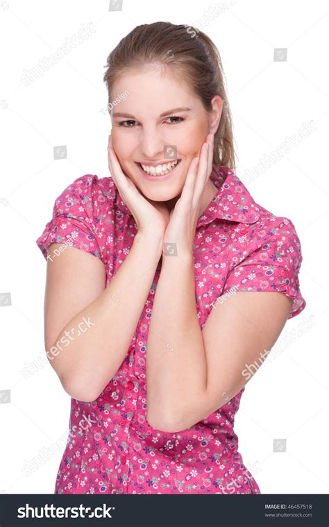 Full Isolated Portrait Beautiful Happy Woman Stock Photo 46457518