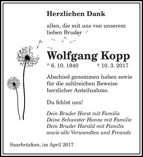 Traueranzeigen Von Wolfgang Kopp Saarbruecker Zeitung Trauer De