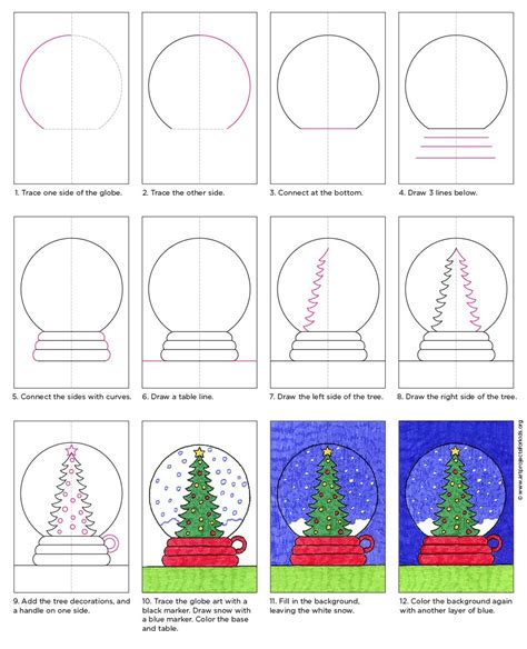 How to Draw a Snow Globe · Art Projects for Kids Easy Christmas Drawings, Christmas Art Projects ...