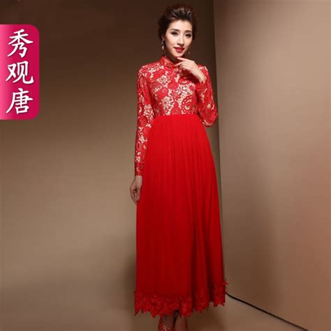 Excellent Modern Red Lace Long Cheongsam Qipao Dress