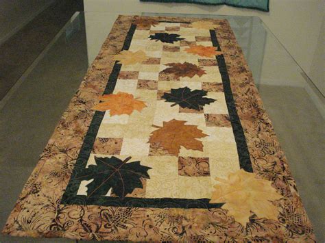 Quilted Table Runner Batik Autumn Leaves