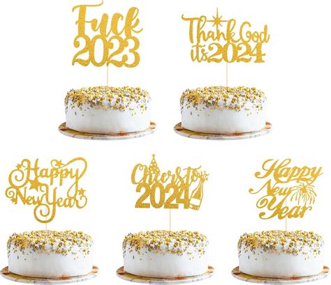 Pcs Happy New Year Cupcake Toppers Happy Year Gold Glitter