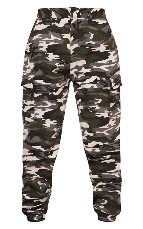 Grey Camo Print Cargo Trousers Prettylittlething