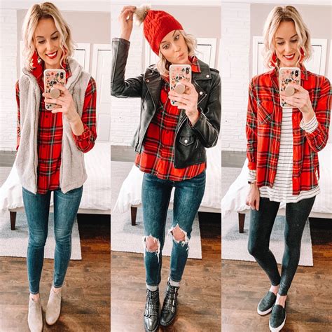 5 Ways To Style A Red Flannel Shirt For The Holidays Straight A Style Red Flannel Outfit