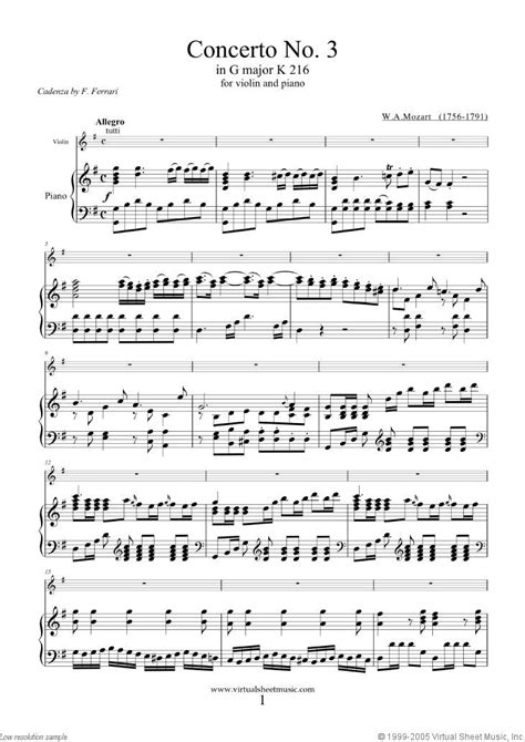 Mozart Violin Concerto No 3 In G Major K216 Sheet Music Pdf Sheet