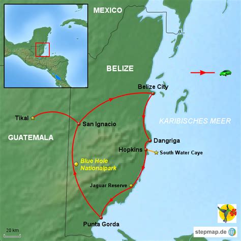 StepMap BEL Erlebnis Belize Tikal 7 Tage Landkarte für Belize