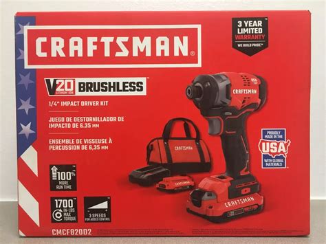 Craftsman V20 Brushless 1 4 Impact Driver Kit CMCF820D2 59 OFF