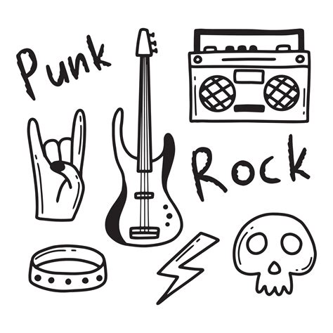 Rock N Roll Punk Music Doodle Set Graffiti Tattoo Hand Drawn Sticker