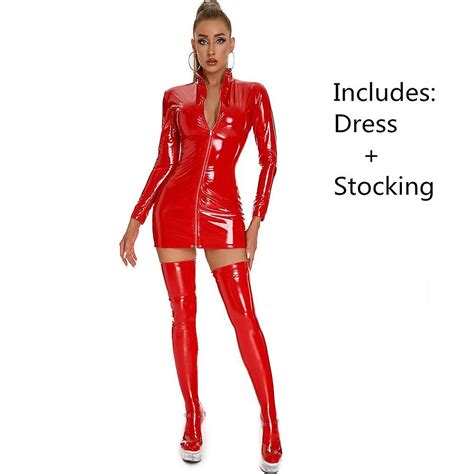 Femmes Sexy Faux Cuir Robe Shiny Wetlook Pvc Latex Sheath Bag Hip