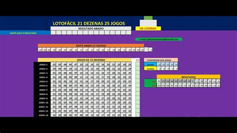 LOTOFÁCIL 21 DEZENAS EM 25 JOGOS YouTube