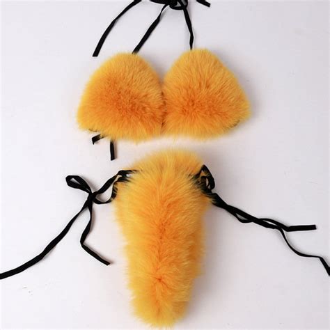 Women Real Fox Fur Bikini One Size Bikini Set Etsy