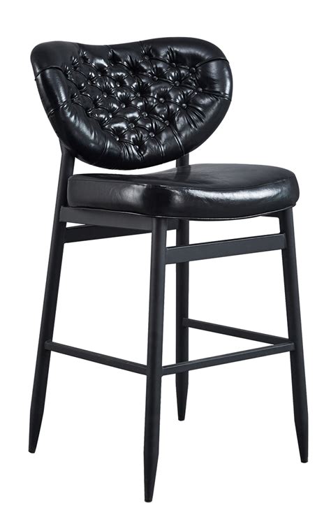 Metal Indoor Barstool W Black Vinyl Seat And Button Tufted Back Upholstered Bar Stools