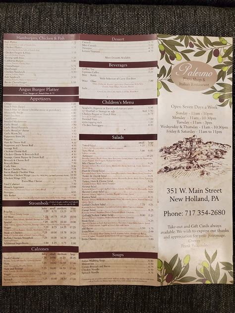 Menu At Palermo Pizza Italian Restaurant New Holland