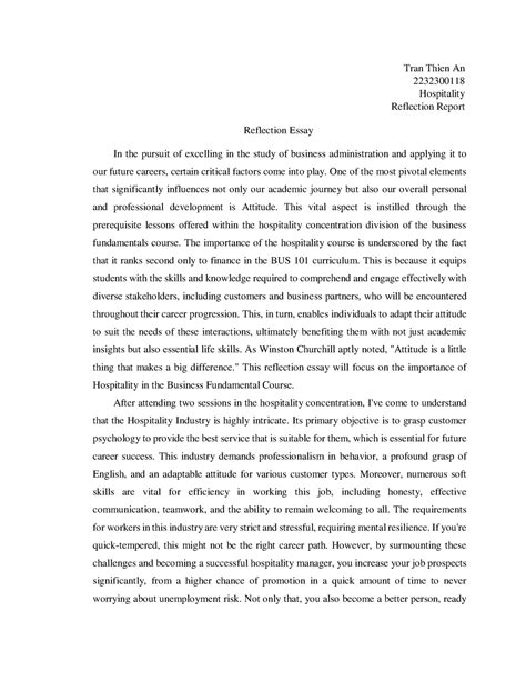 Hospitality Reflection Essay Tran Thien An Hospitality