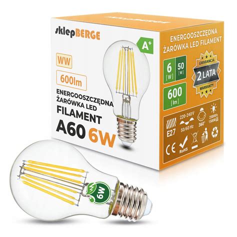 Żarówka Led E27 6w Filament Edison Retro Ozdobna żarówka Led Filament