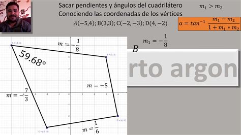 pendientes y ángulos del cuadrilátero dadas las coordenadas de los