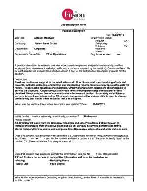 Fillable Online Job Description Form Position Description Date