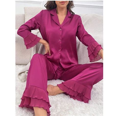 SHEIN Intimates Sleepwear Nwot Hot Pink Ruffle Trim Satin Pj Set From Shein Sz M Poshmark