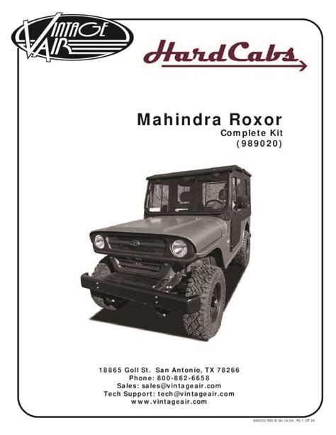 Mahindra Roxor Instructions Rev B Hard Cabs