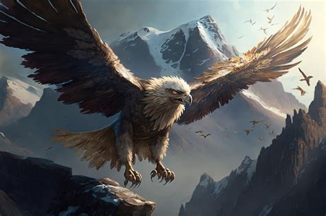 Griffin Volando Sobre La Cordillera Con La Vista De Su Majestuosa